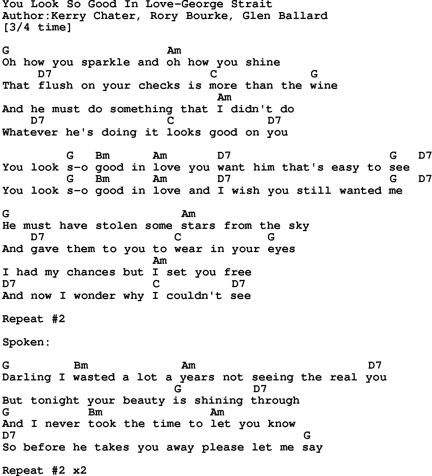 Country music song: You Look So Good In Love-George Strait lyrics and chords