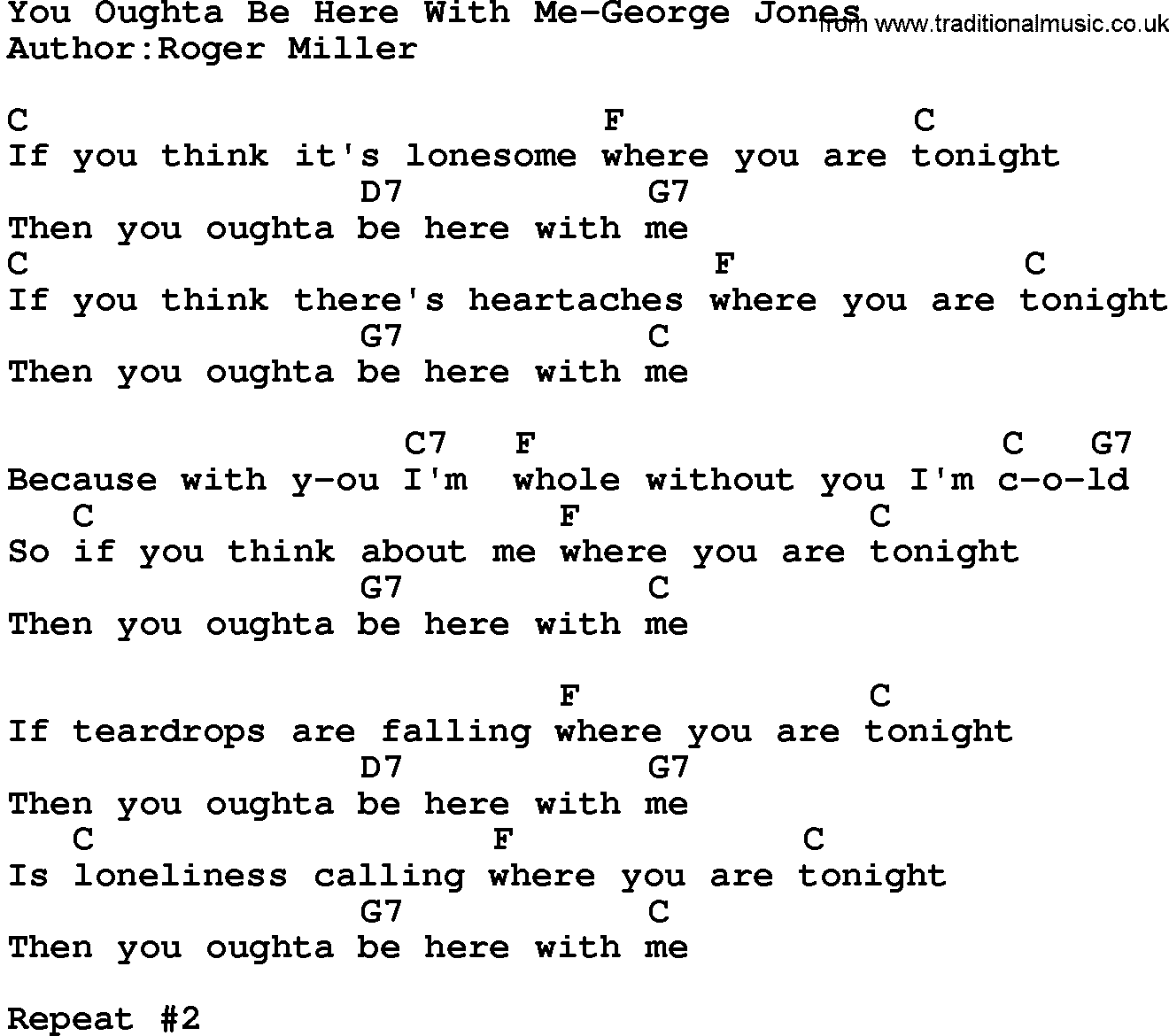 Country music song: You Oughta Be Here With Me-George Jones lyrics and chords