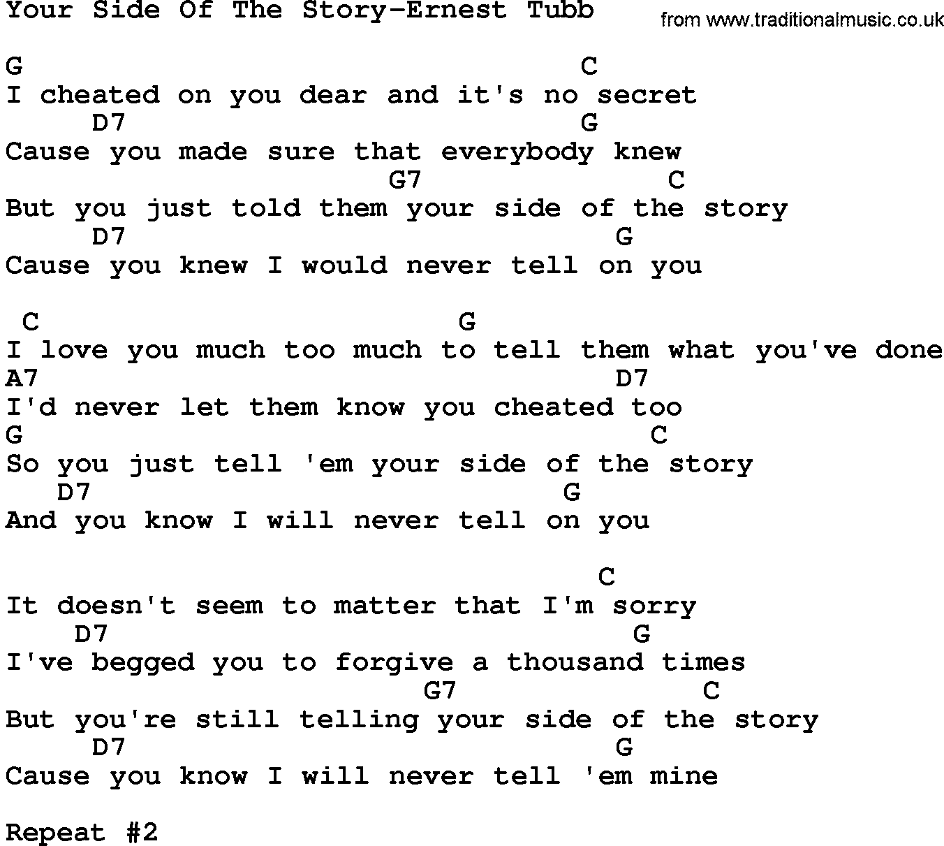 Country music song: Your Side Of The Story-Ernest Tubb lyrics and chords