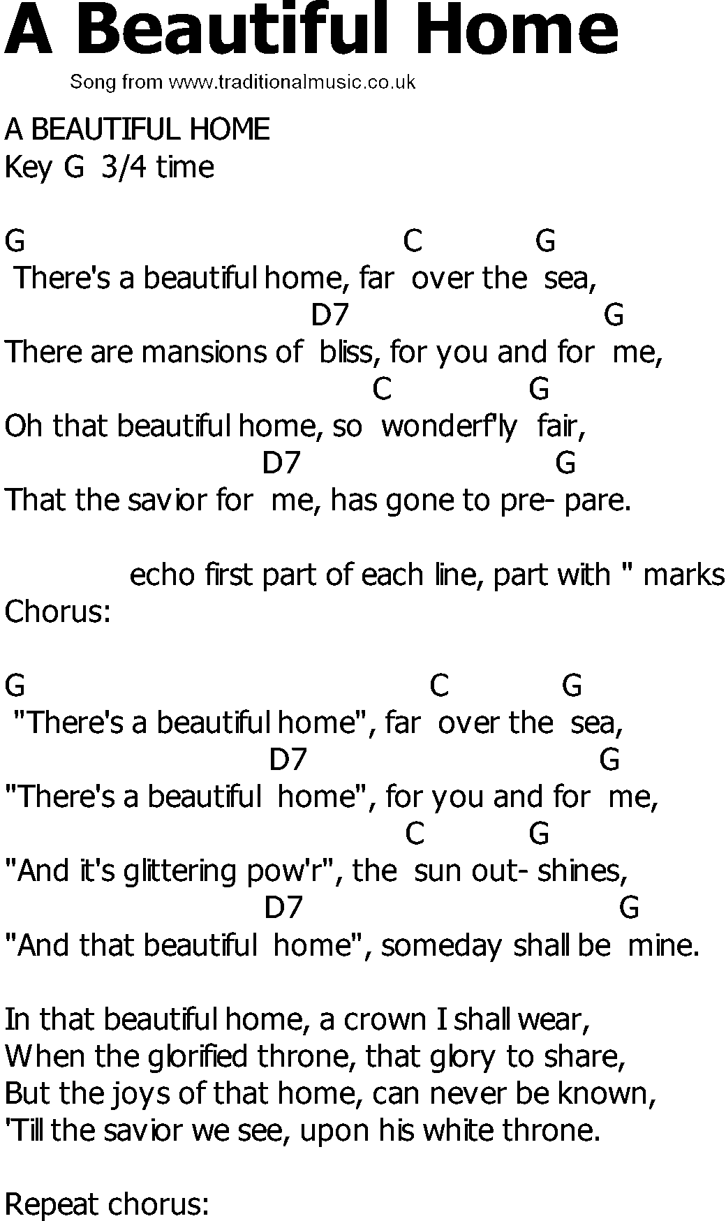 Old Country song lyrics with chords - A Beautiful Home