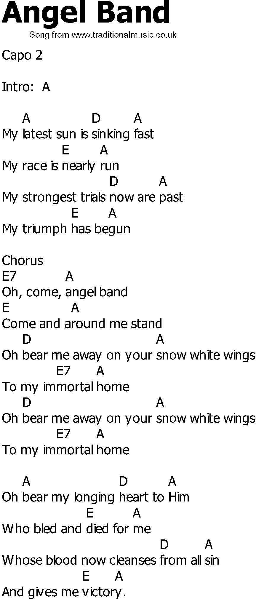 Old Country song lyrics with chords - Angel Band