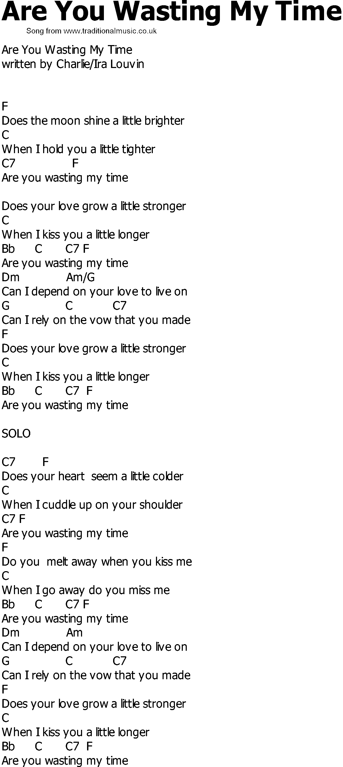Old Country song lyrics with chords - Are You Wasting My Time