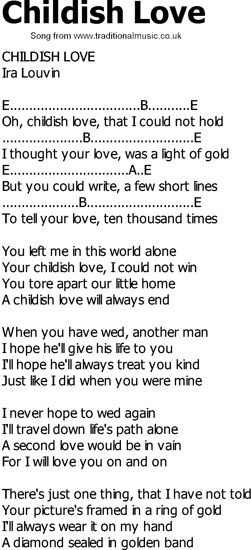 Old Country song lyrics with chords - Childish Love