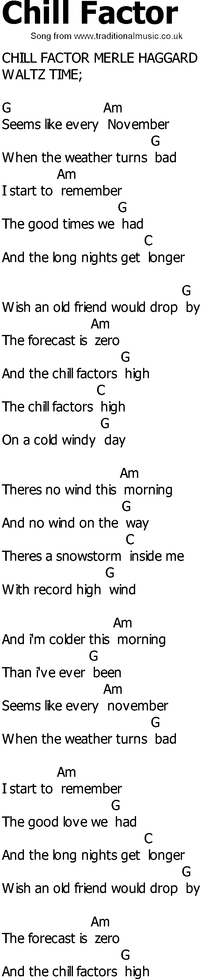 Old Country song lyrics with chords - Chill Factor