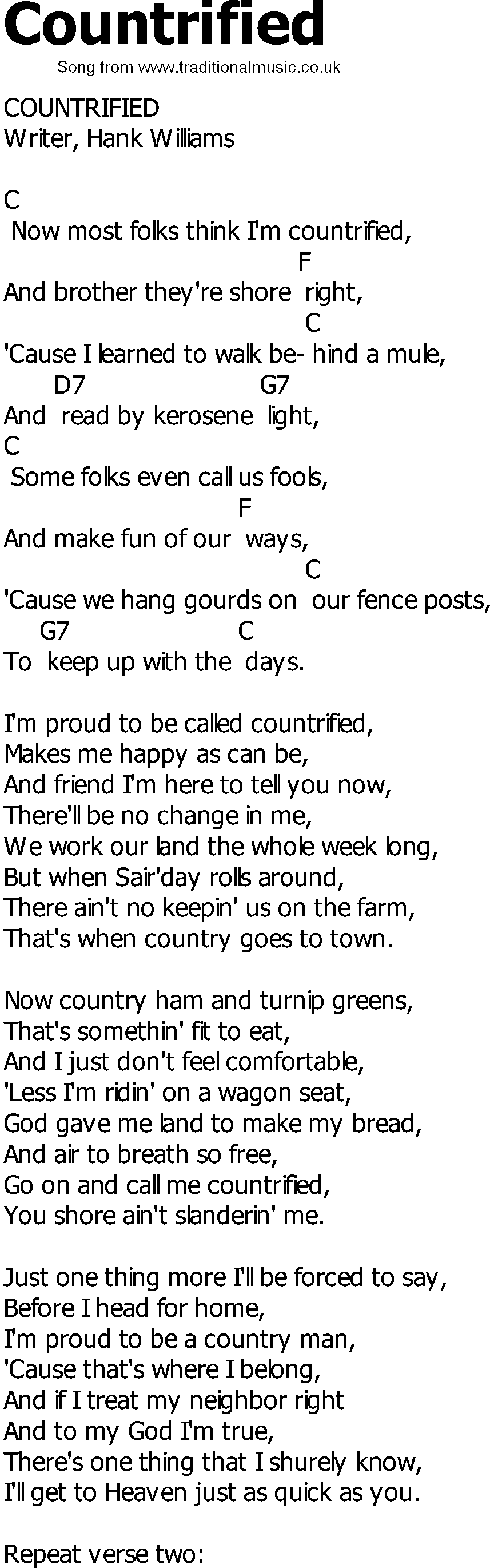 Old Country song lyrics with chords - Countrified