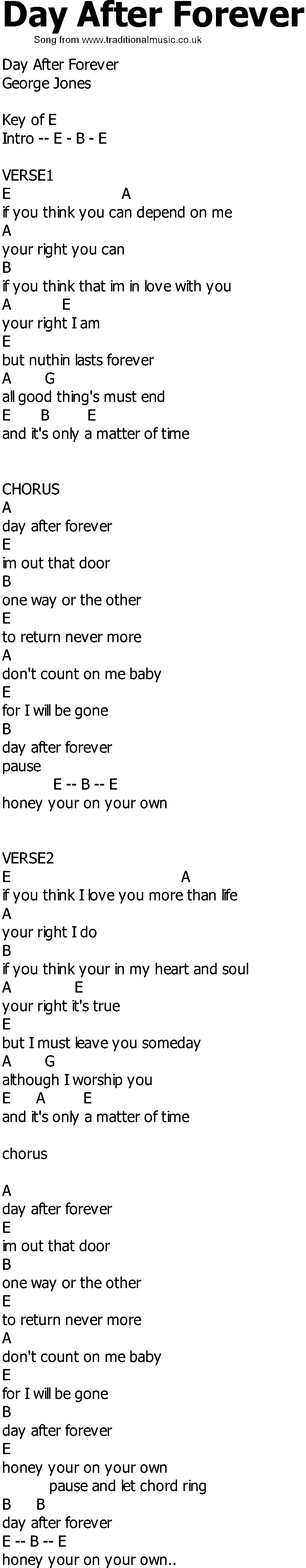 Old Country song lyrics with chords - Day After Forever