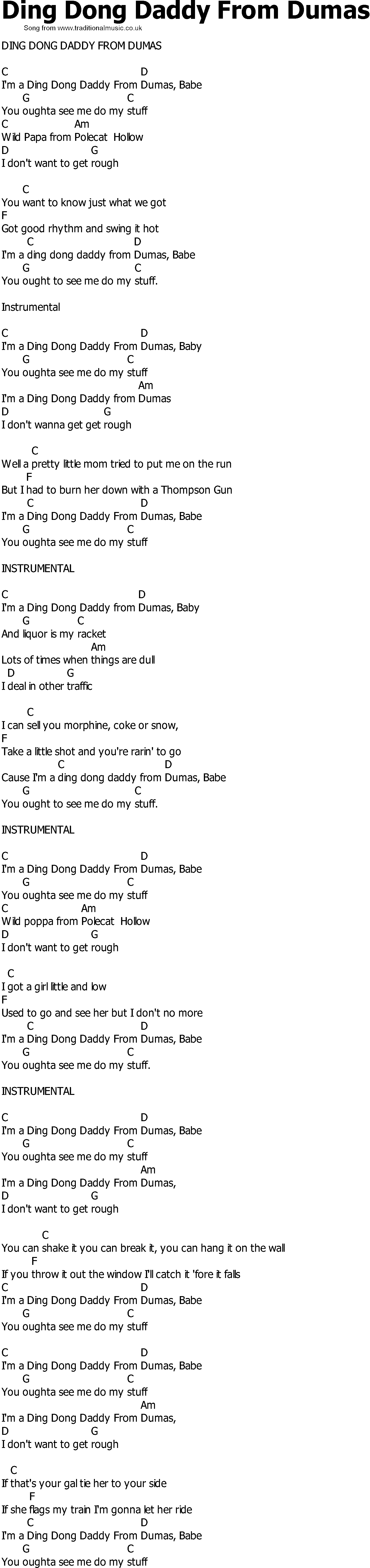 Old Country song lyrics with chords - Ding Dong Daddy From Dumas