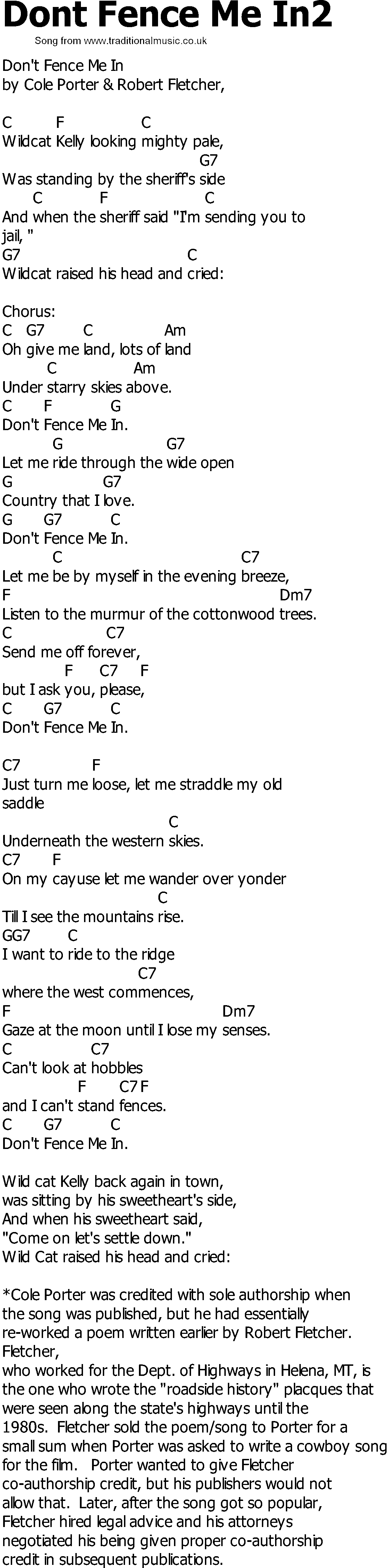 Old Country song lyrics with chords - Dont Fence Me In2