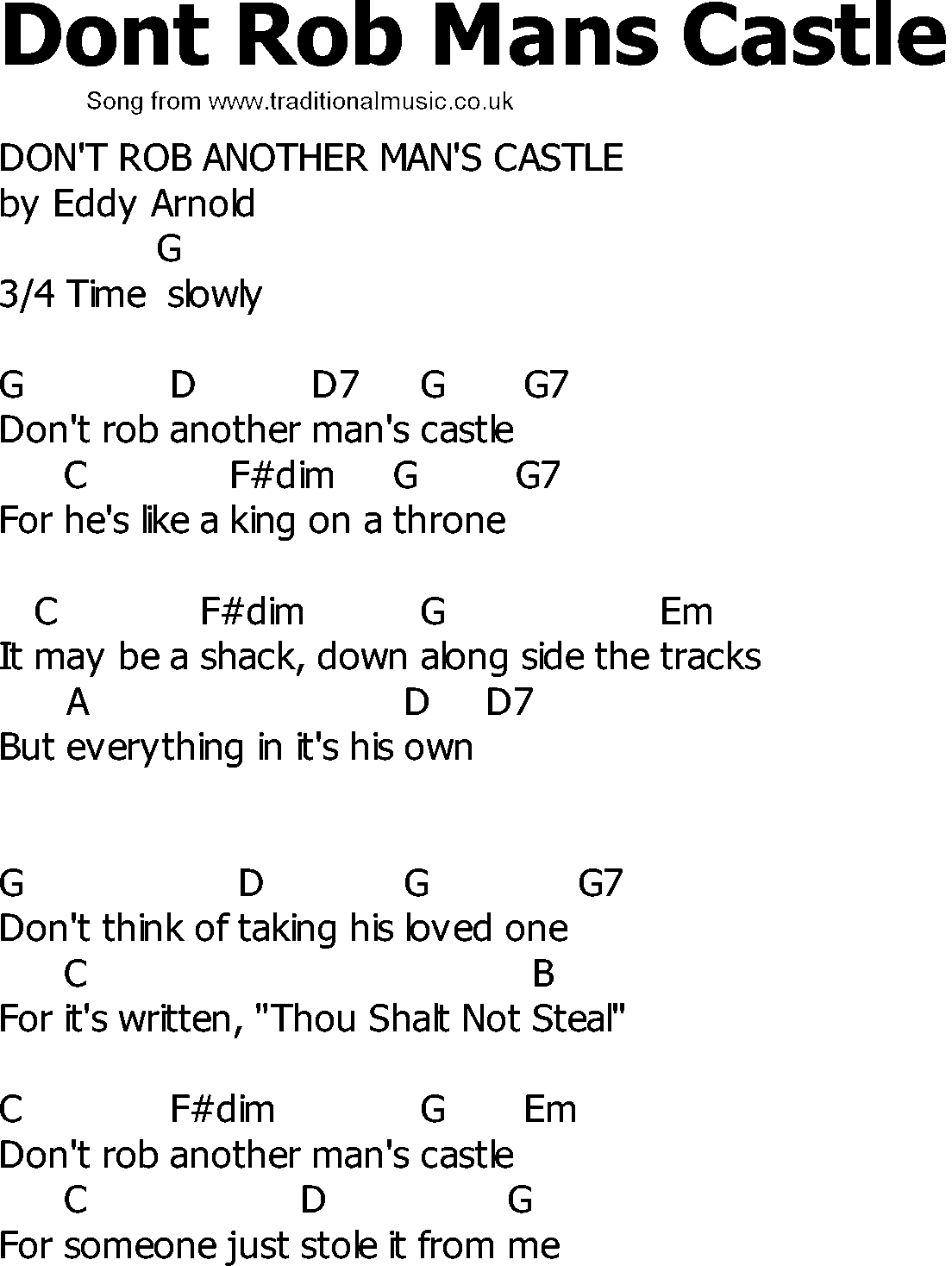 Old Country song lyrics with chords - Dont Rob Mans Castle