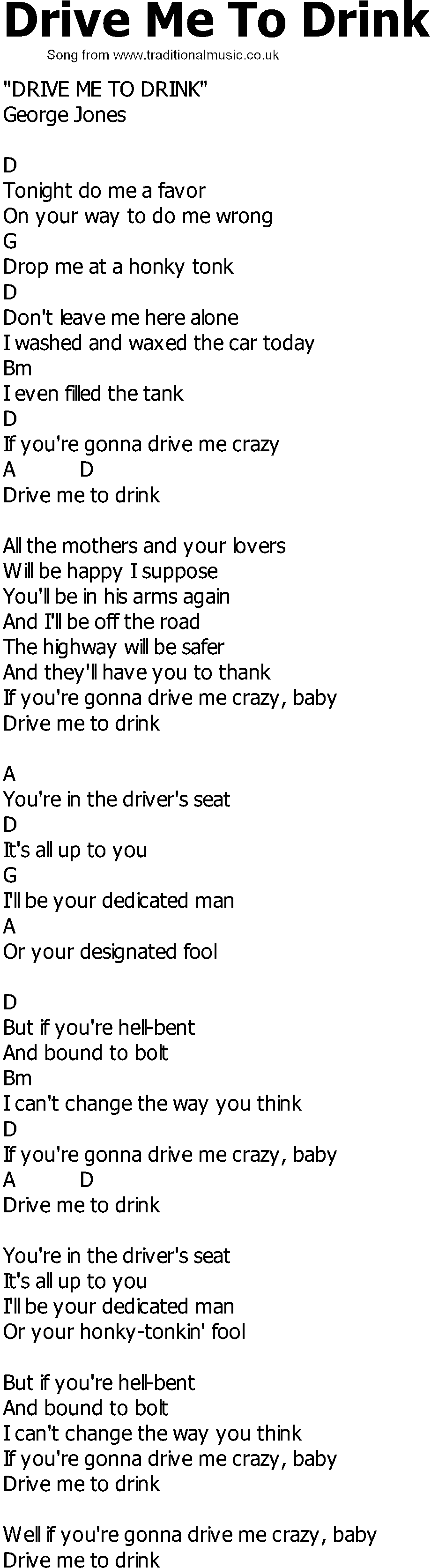 Old Country song lyrics with chords - Drive Me To Drink