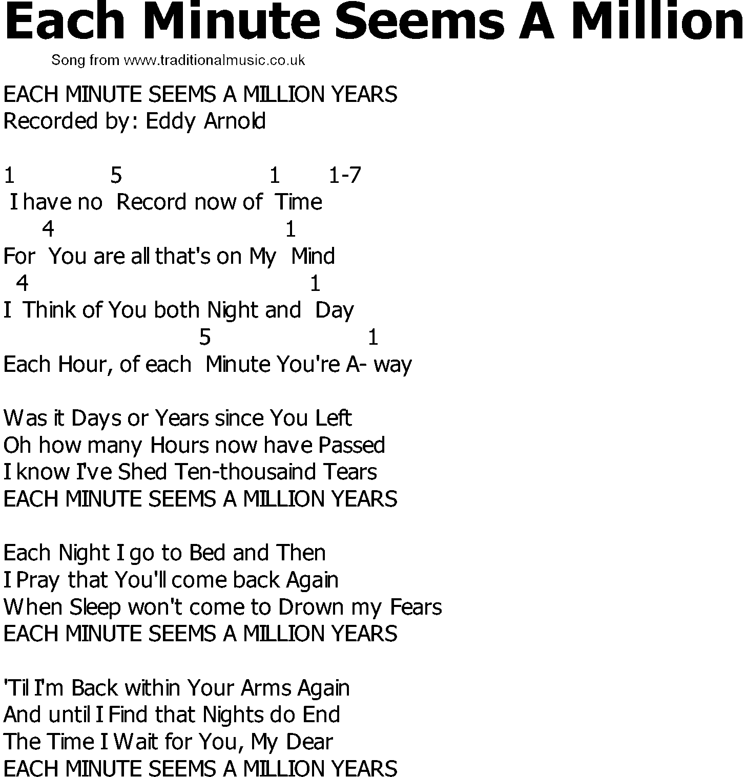 Old Country song lyrics with chords - Each Minute Seems A Million