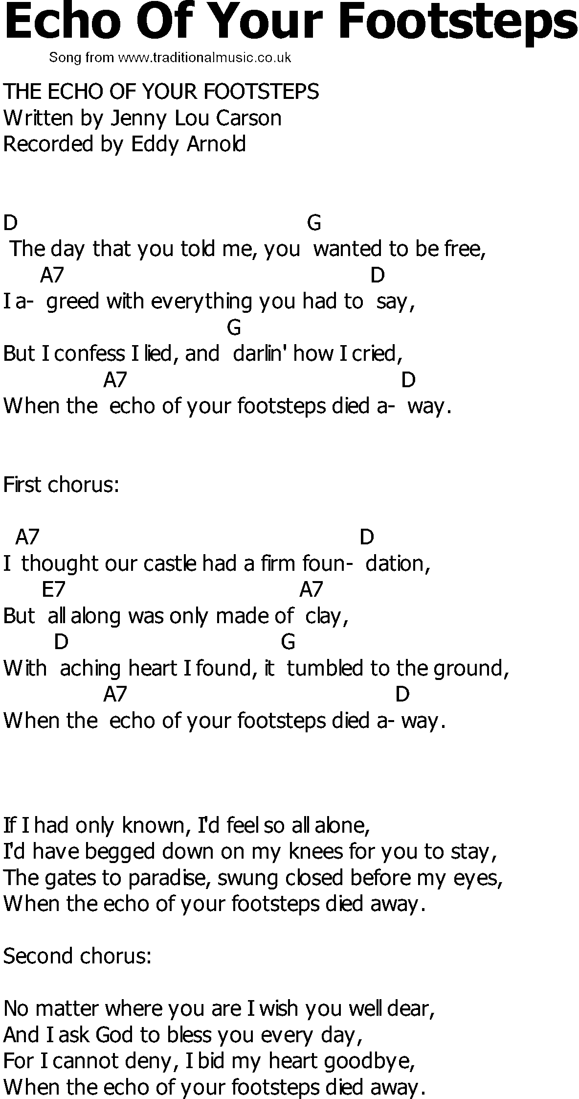 Old Country song lyrics with chords - Echo Of Your Footsteps