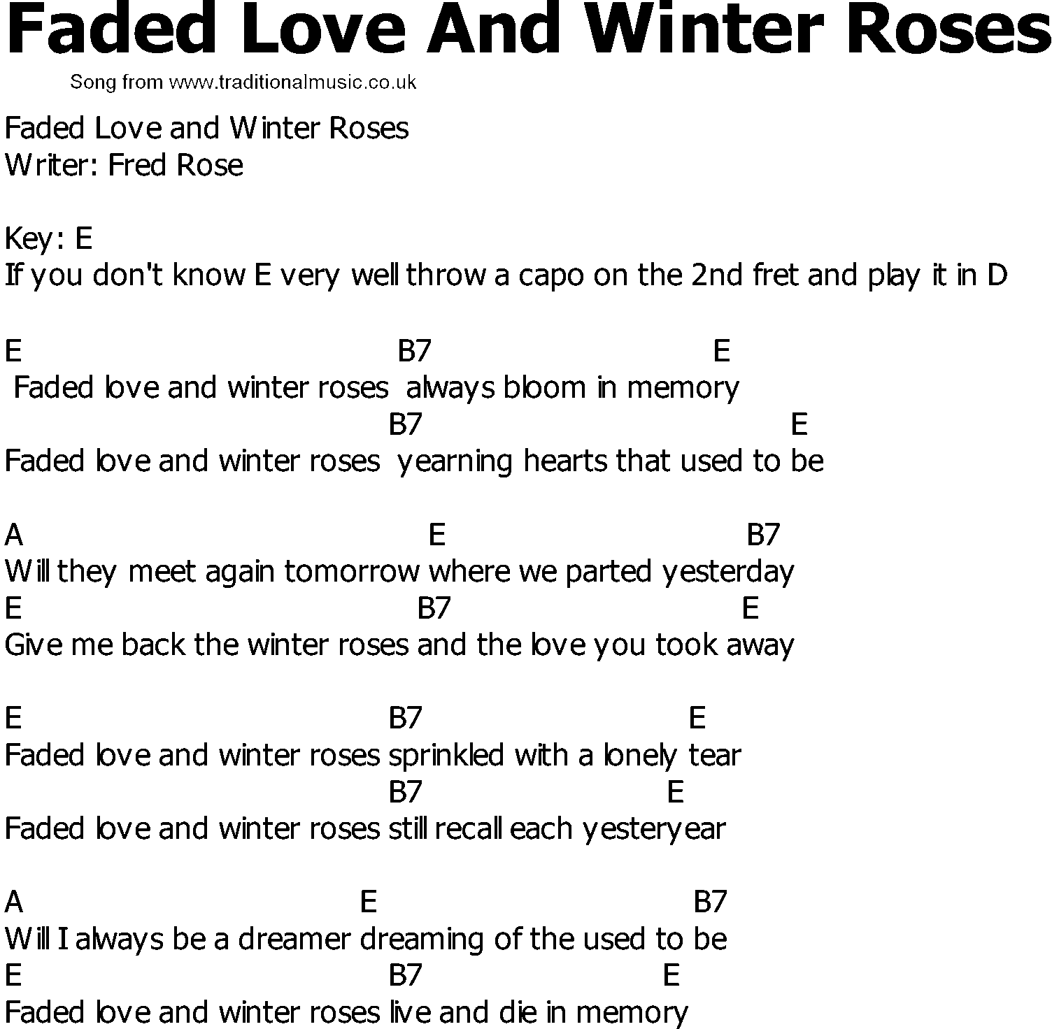 Old Country song lyrics with chords - Faded Love And Winter Roses