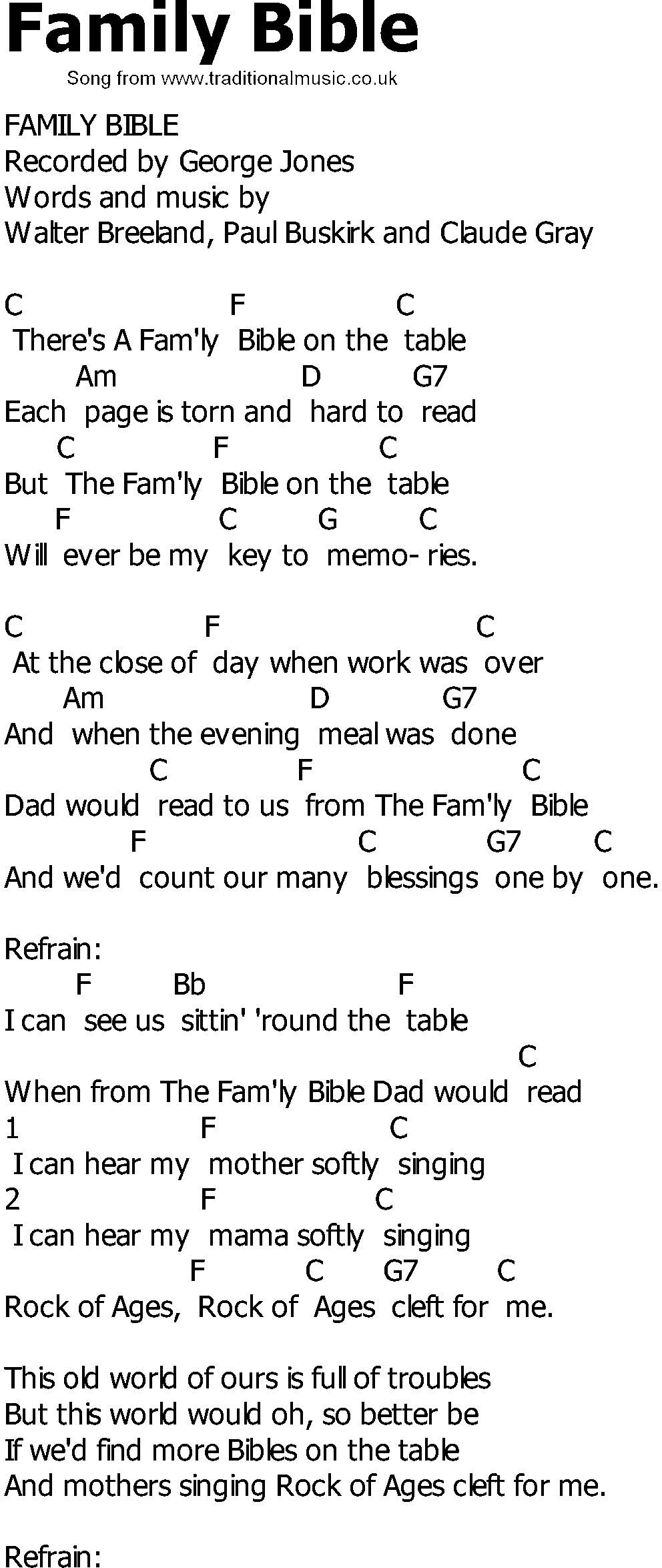 Old Country song lyrics with chords - Family Bible