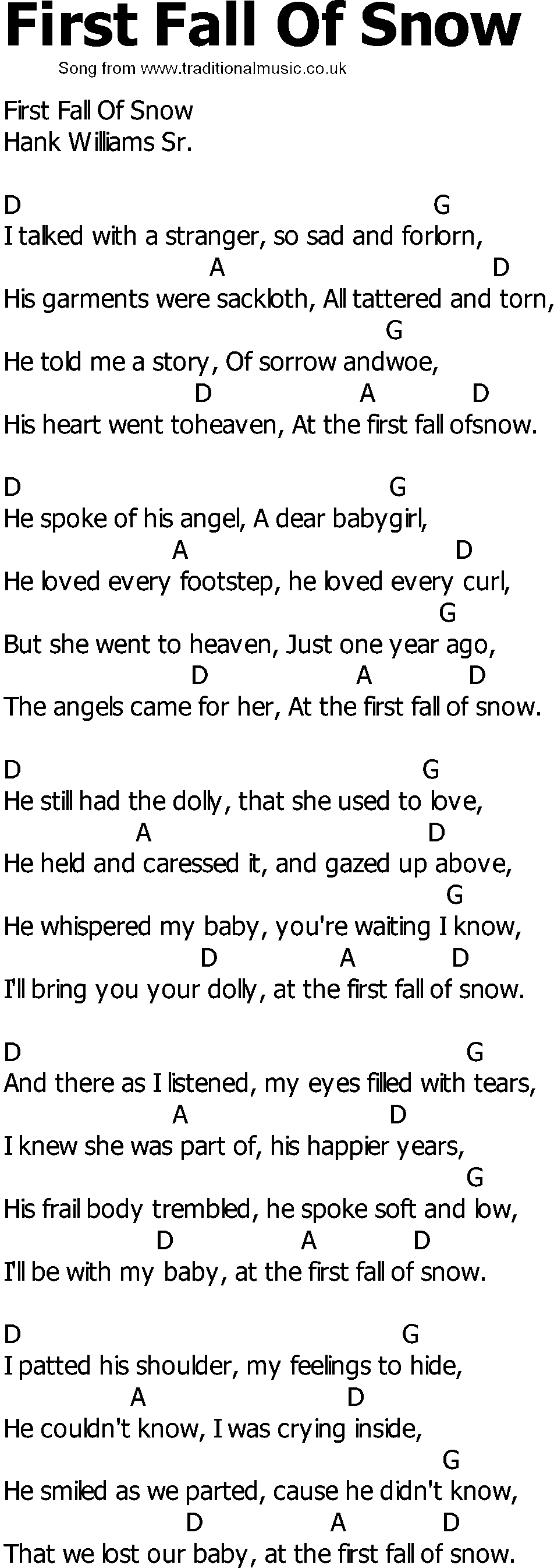 Old Country song lyrics with chords - First Fall Of Snow