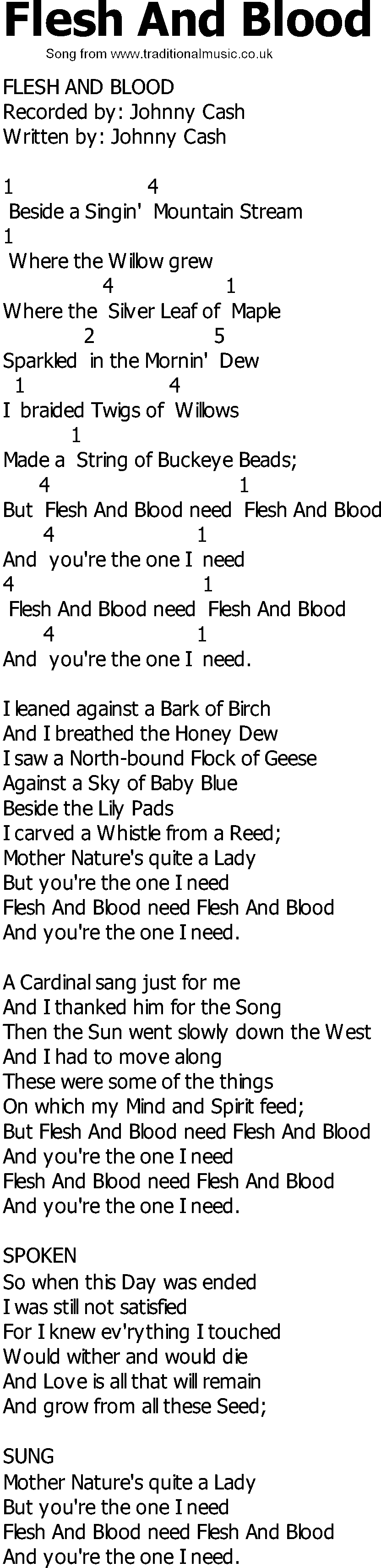 Old Country song lyrics with chords - Flesh And Blood