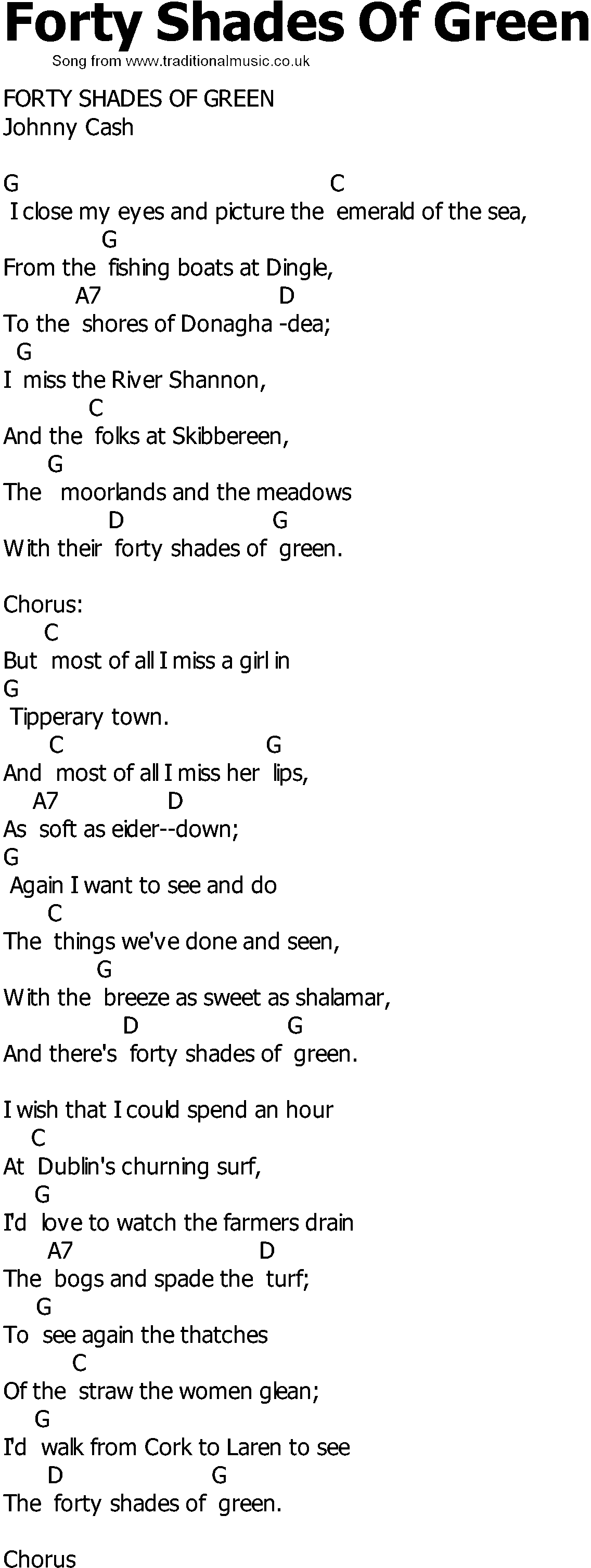 Old Country song lyrics with chords - Forty Shades Of Green