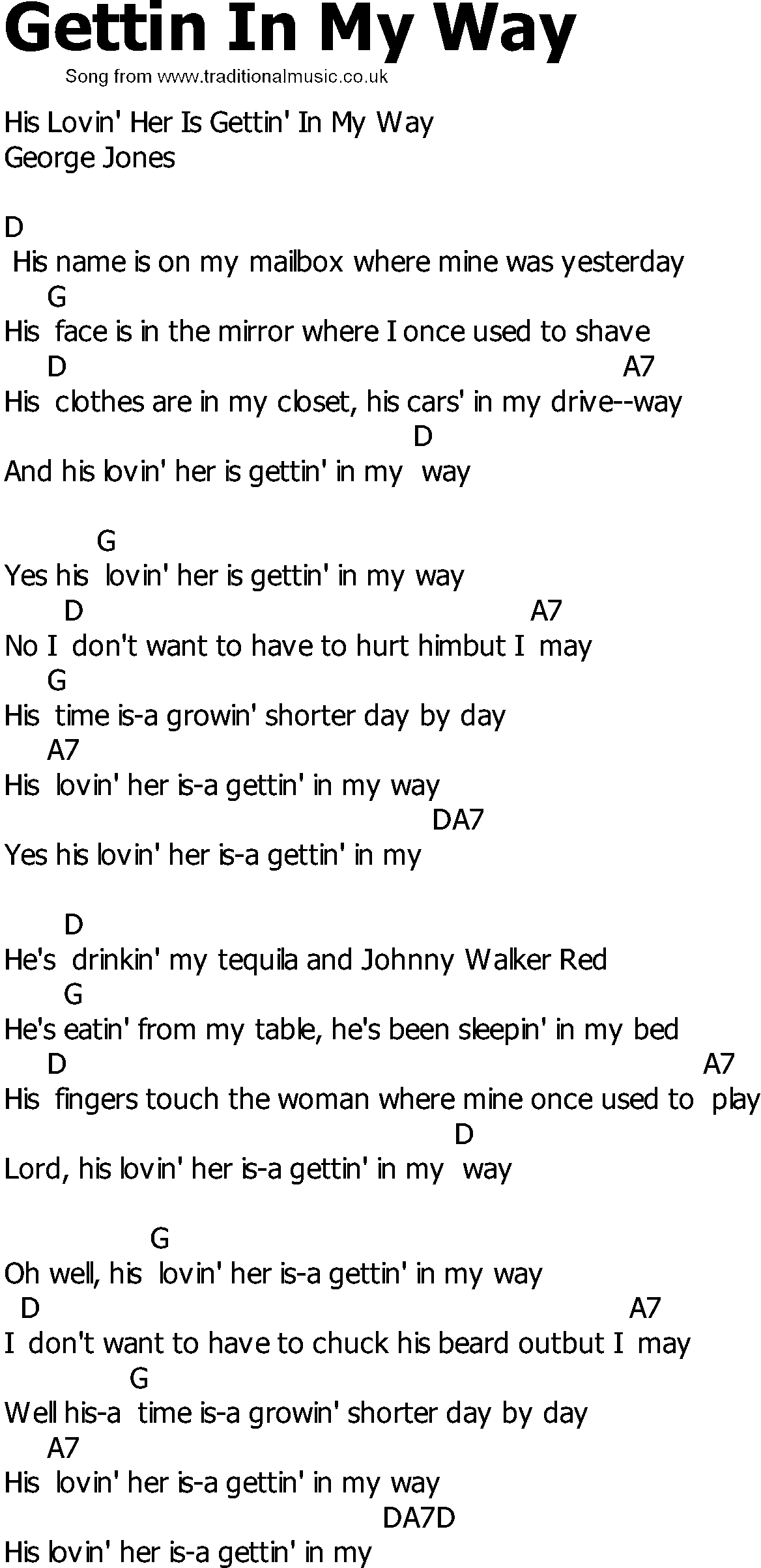 Old Country song lyrics with chords - Gettin In My Way