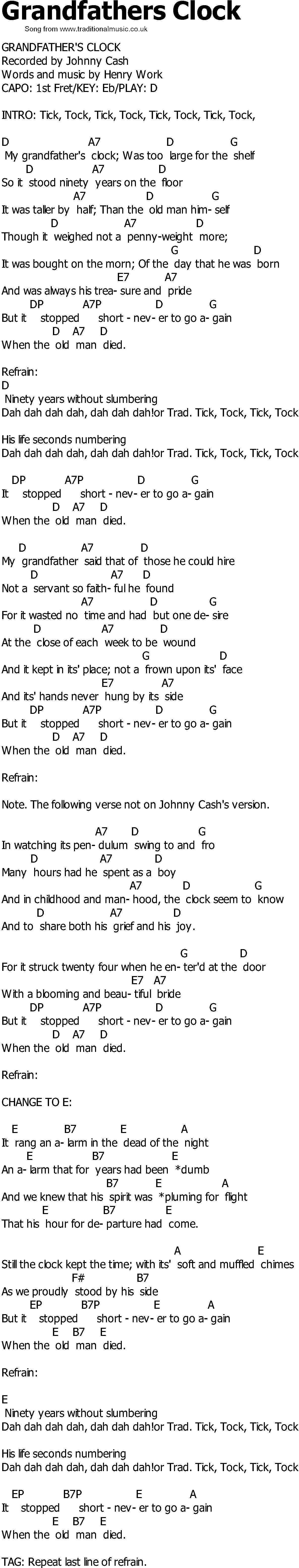 Old Country song lyrics with chords - Grandfathers Clock