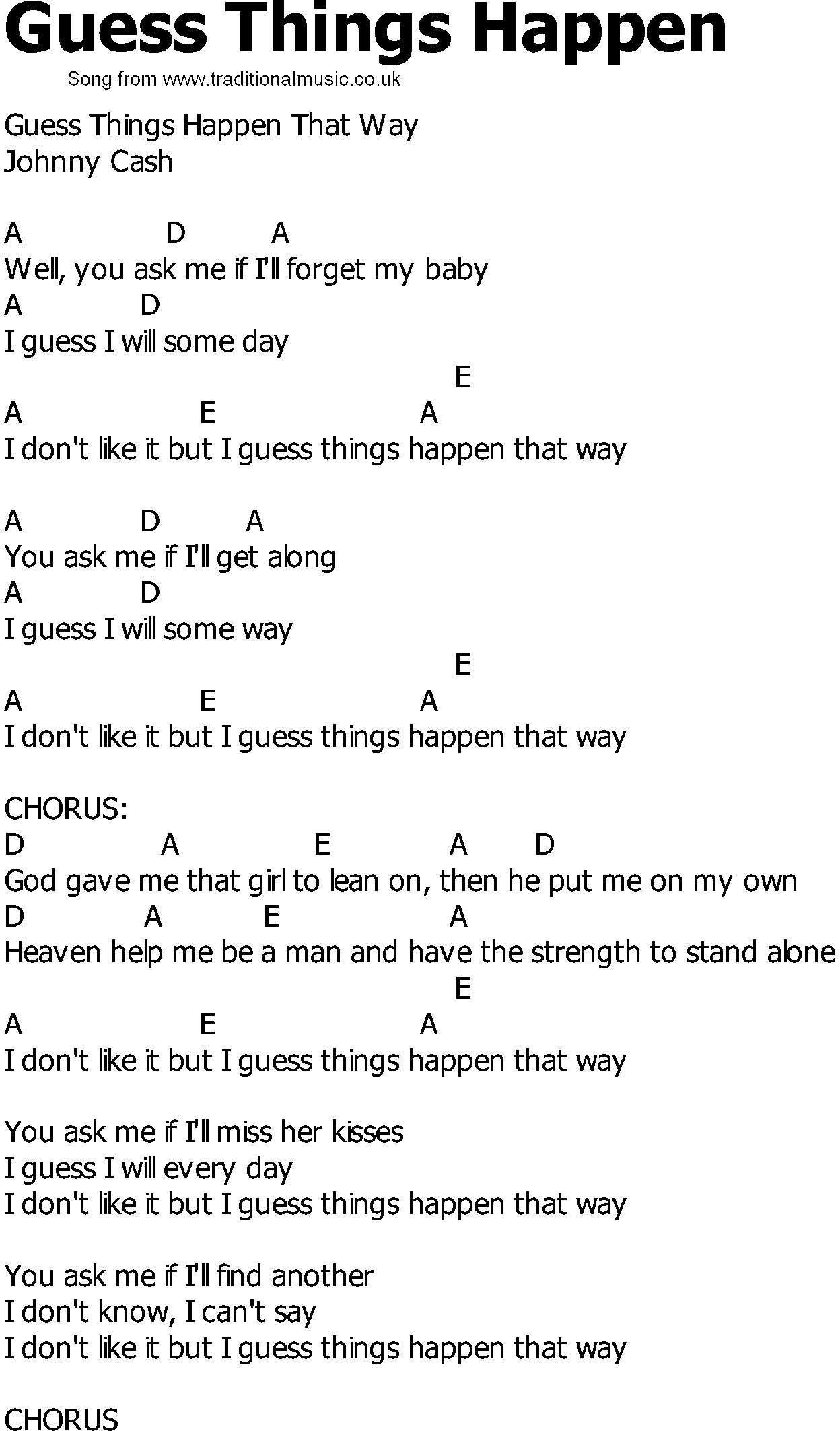 Old Country song lyrics with chords - Guess Things Happen