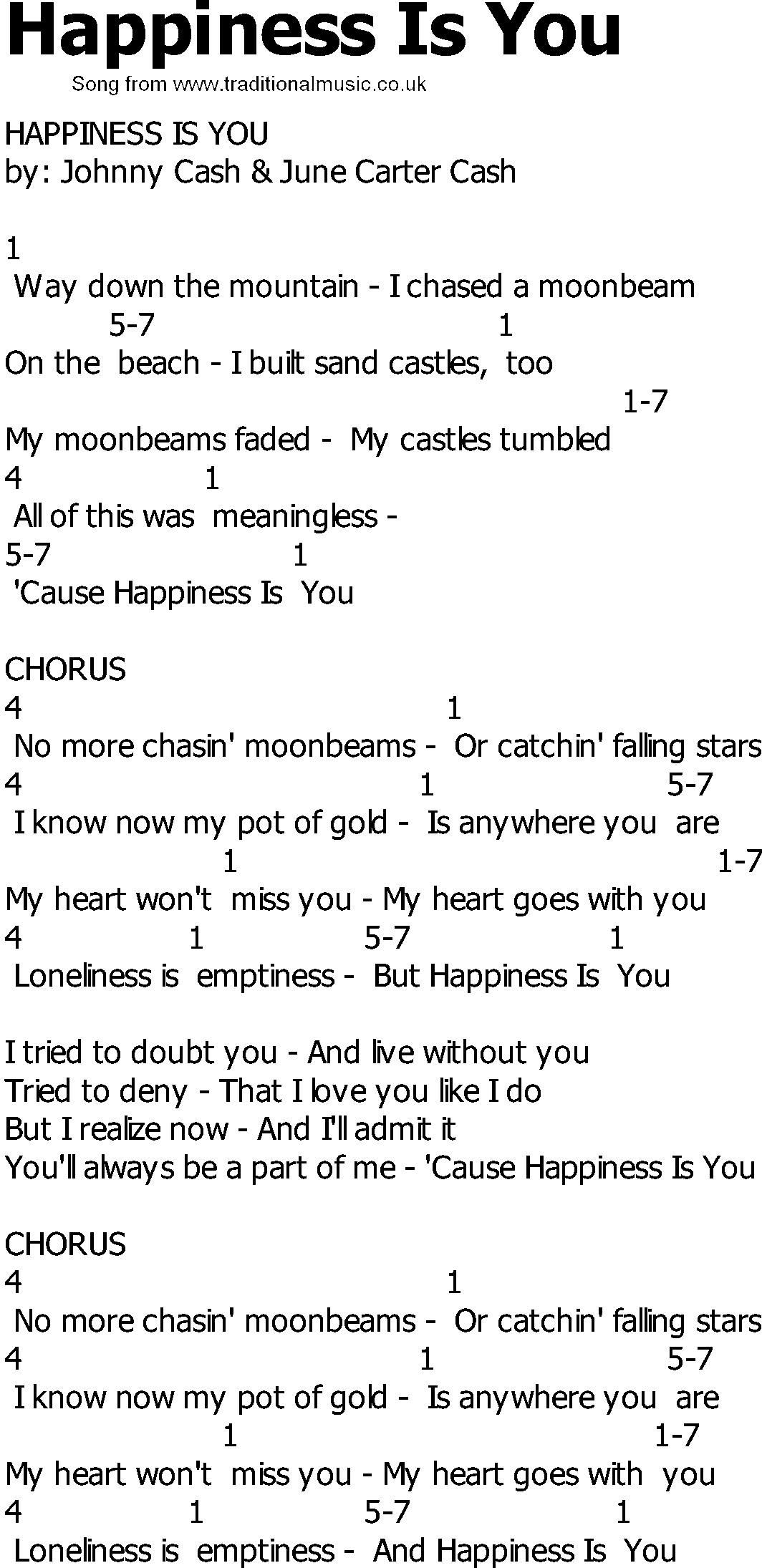 Old Country song lyrics with chords - Happiness Is You