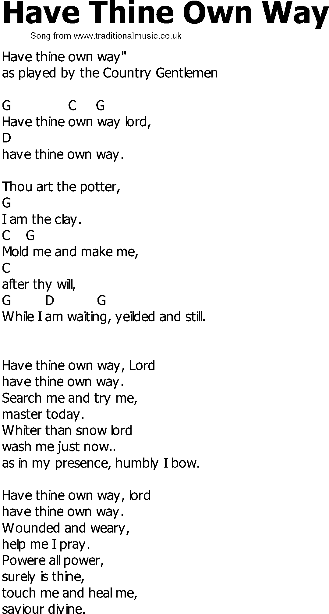 Old Country song lyrics with chords - Have Thine Own Way
