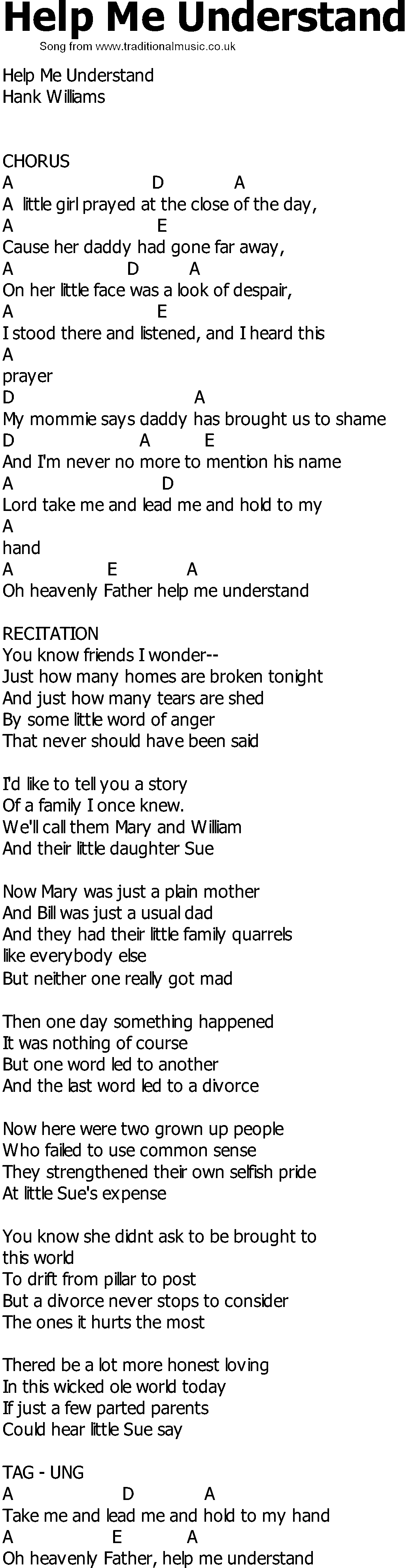 Old Country song lyrics with chords - Help Me Understand