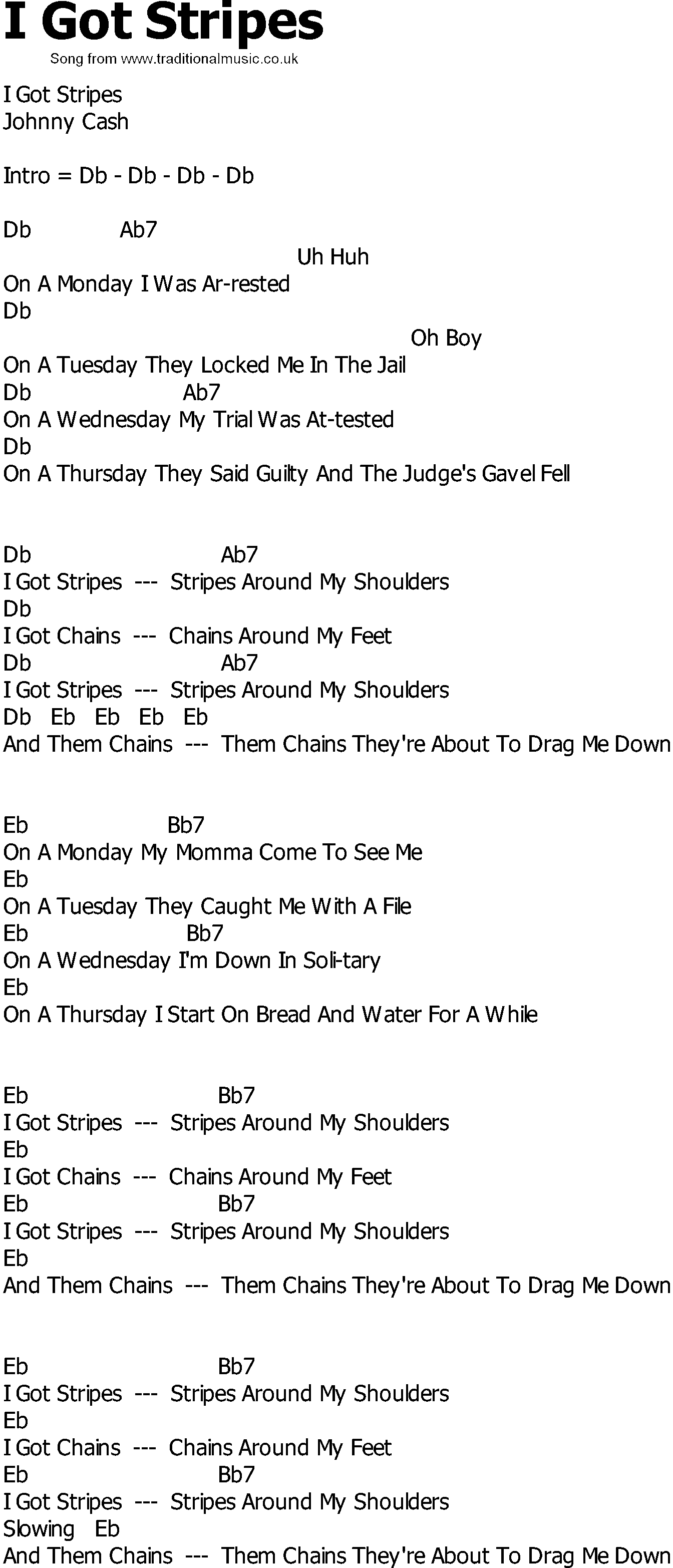 Old Country song lyrics with chords - I Got Stripes