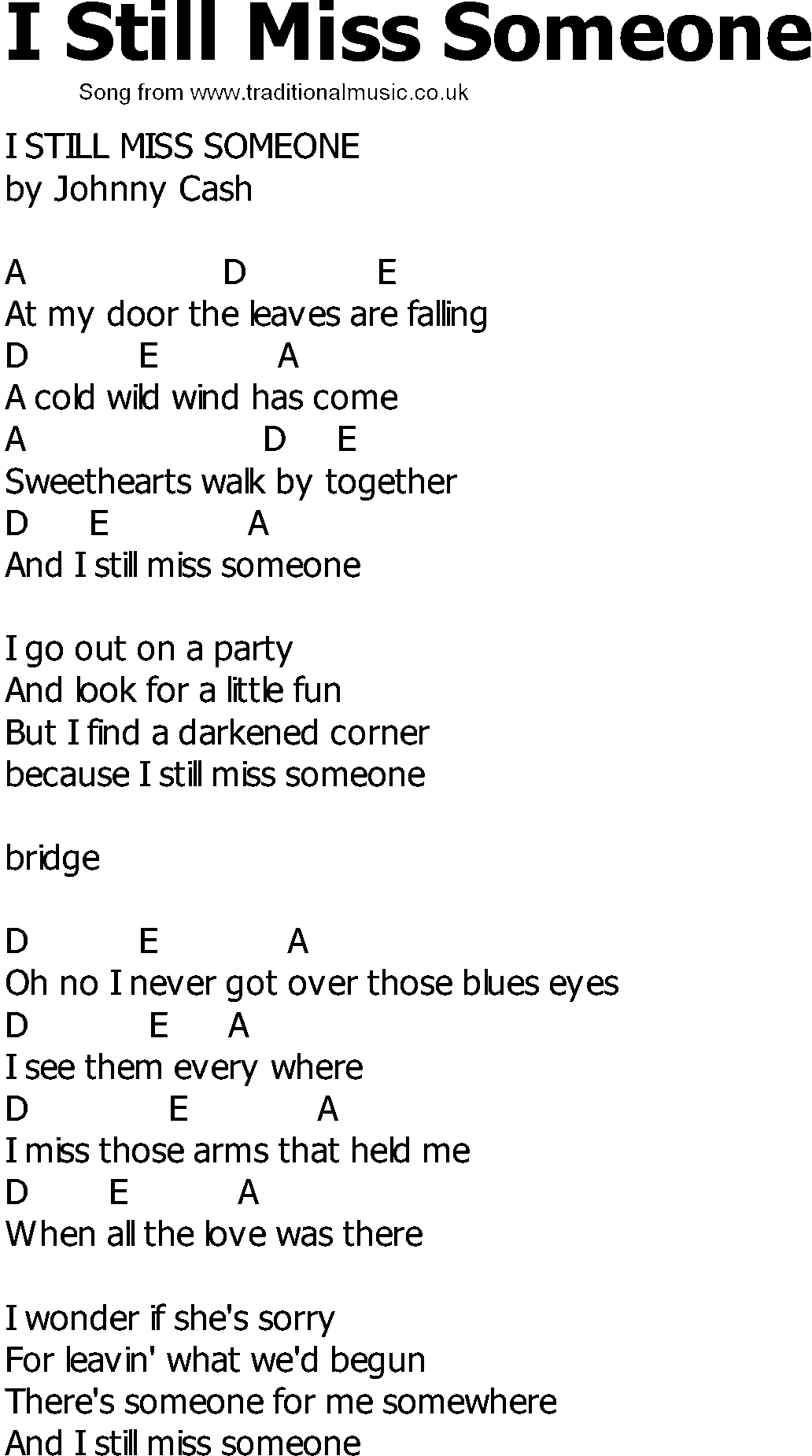 Old Country song lyrics with chords - I Still Miss Someone