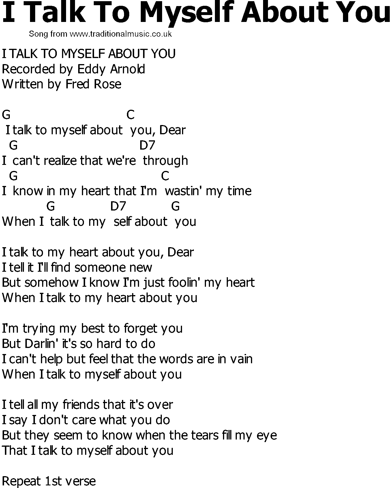 Old Country song lyrics with chords - I Talk To Myself About You