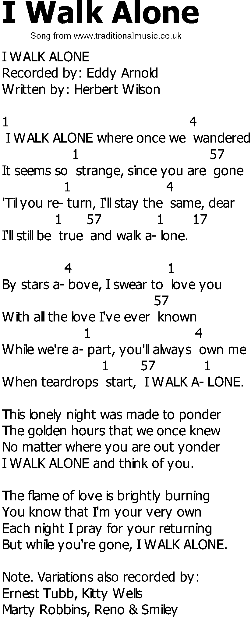 Old Country song lyrics with chords - I Walk Alone