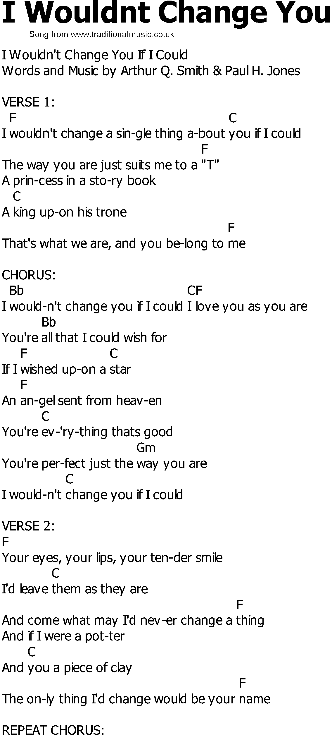 Old Country song lyrics with chords - I Wouldnt Change You
