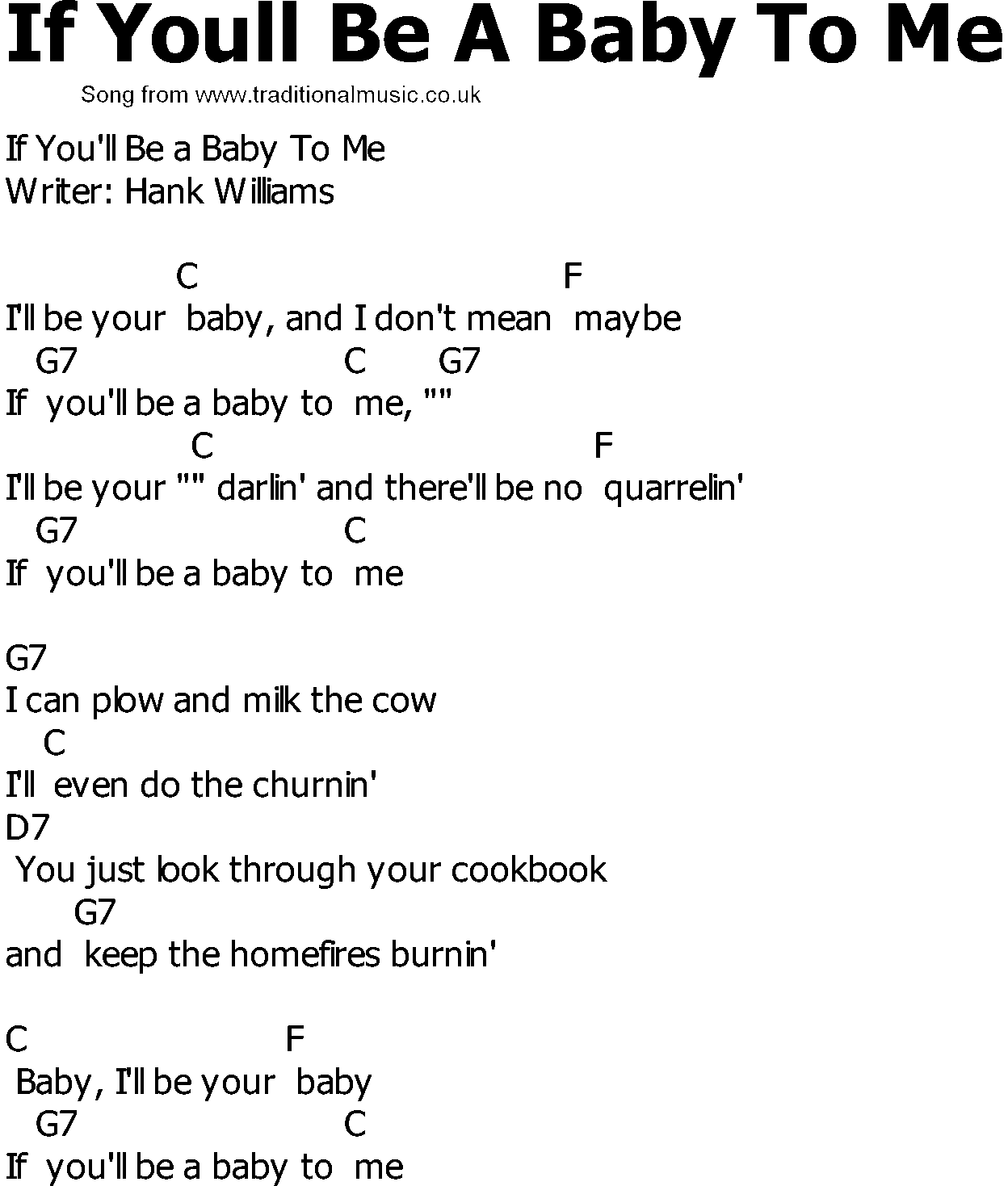 Old Country song lyrics with chords - If Youll Be A Baby To Me