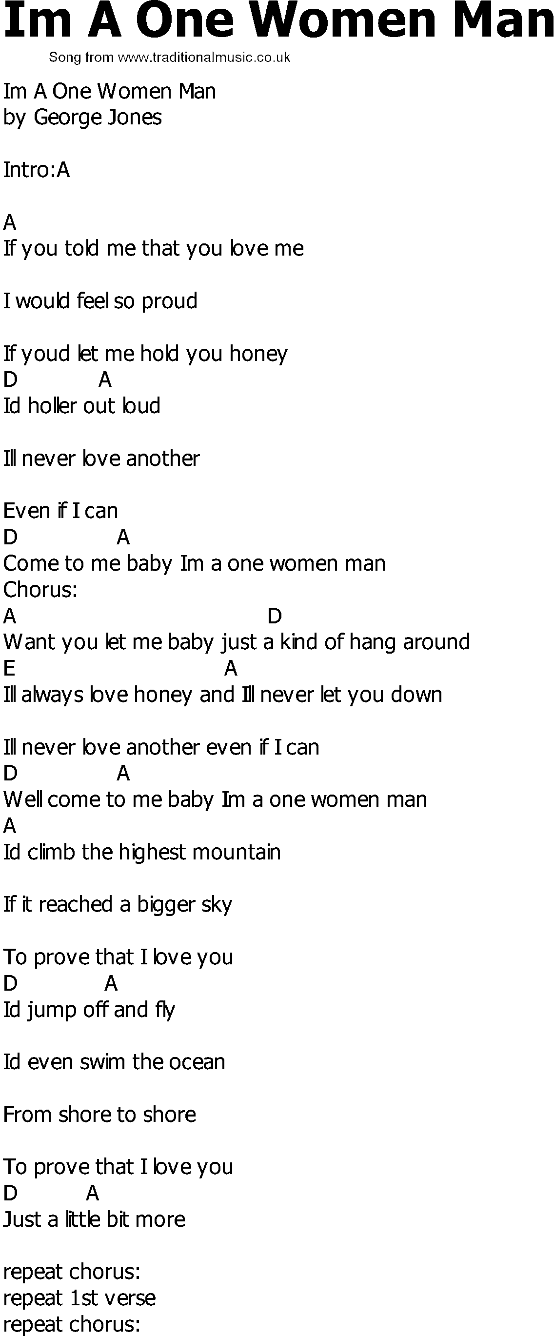Old Country song lyrics with chords - Im A One Women Man