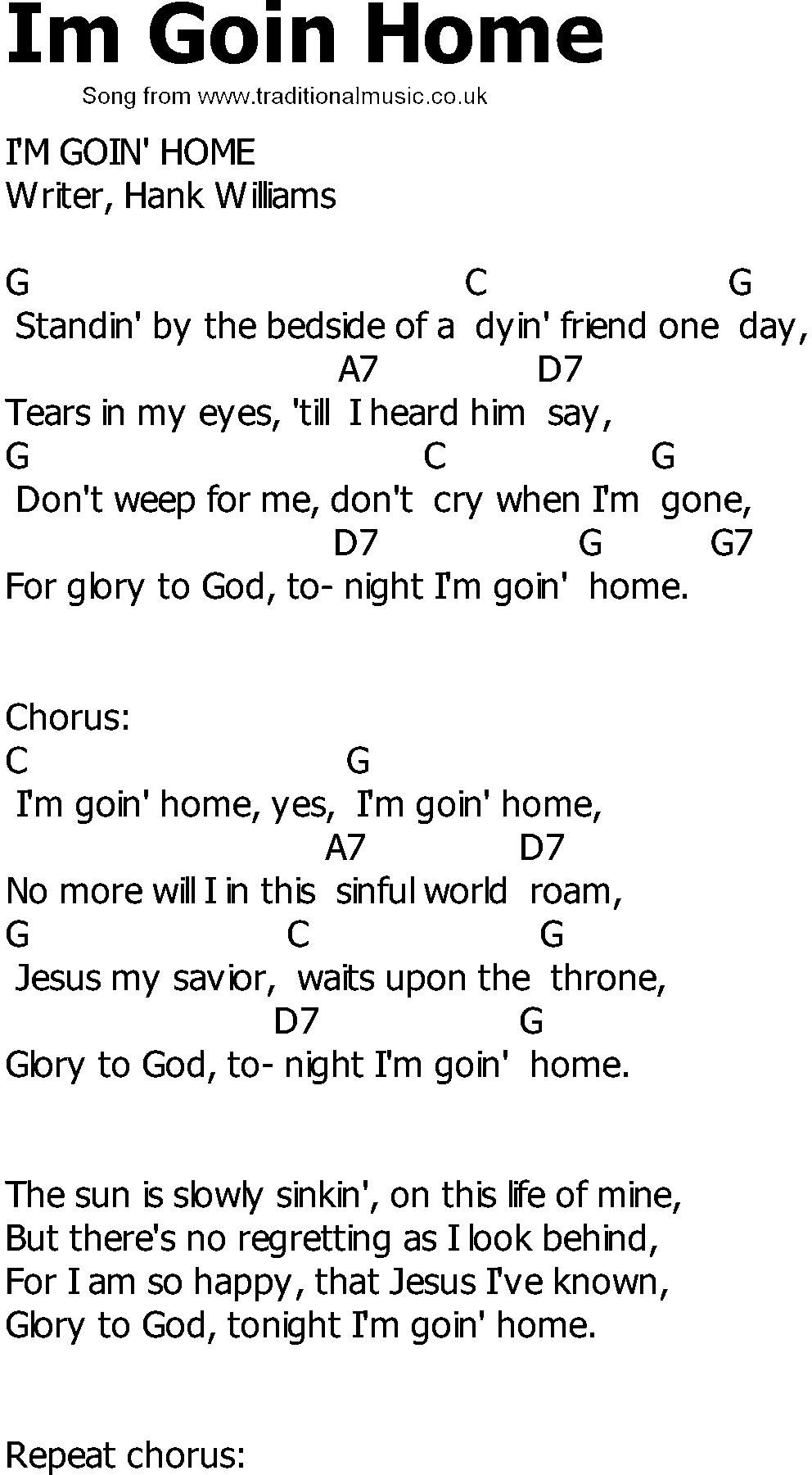 Old Country song lyrics with chords - Im Goin Home