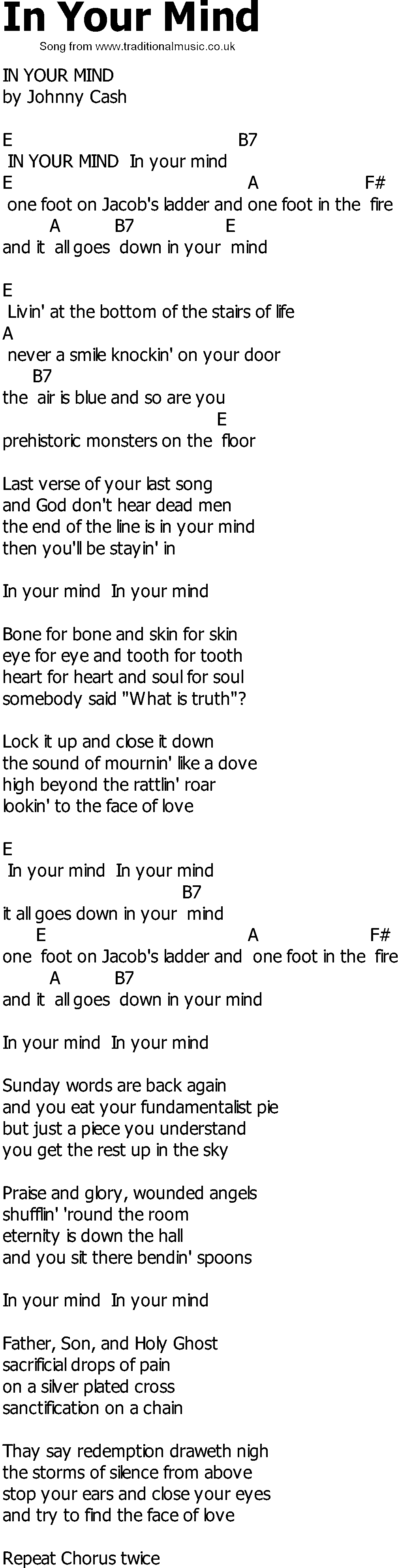 Old Country song lyrics with chords - In Your Mind