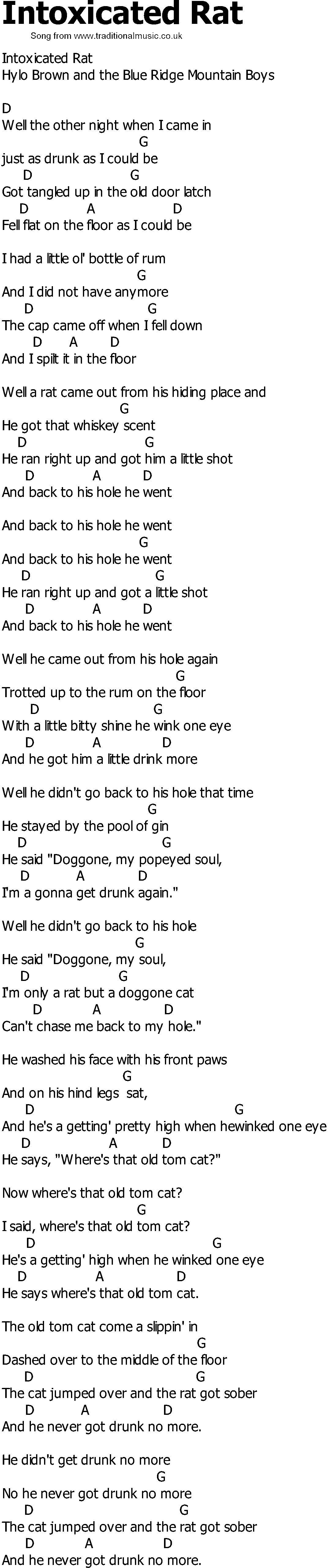 Old Country song lyrics with chords - Intoxicated Rat