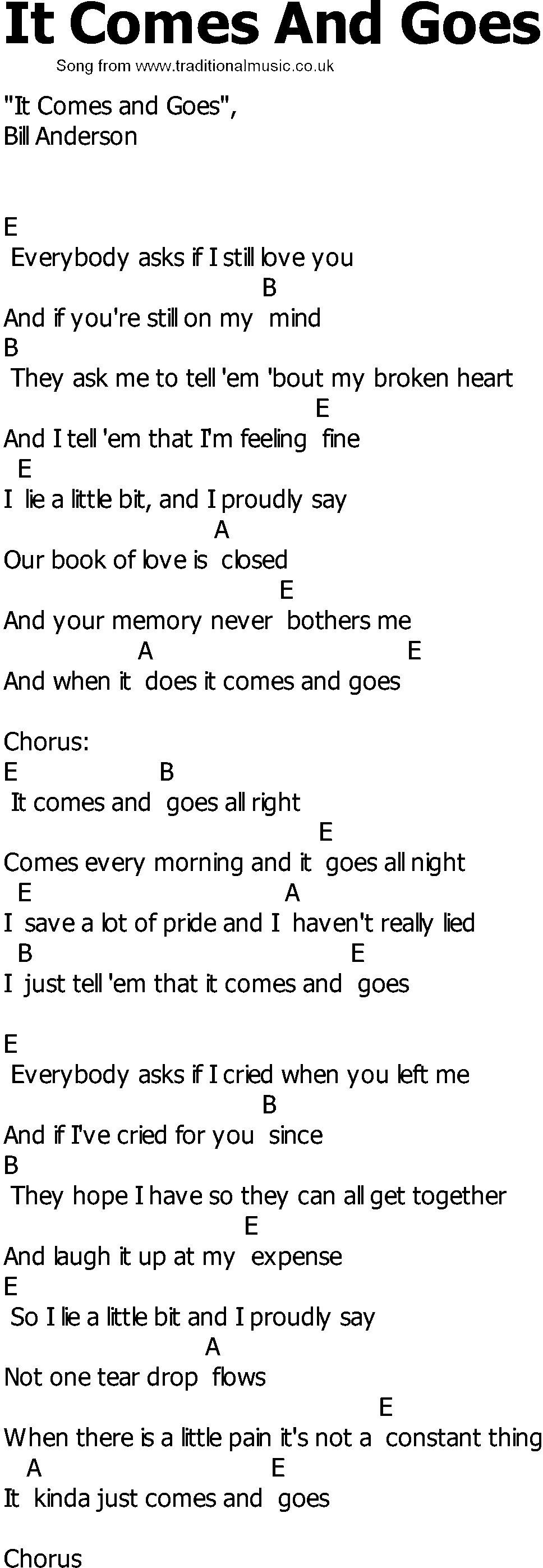 Old Country song lyrics with chords - It Comes And Goes