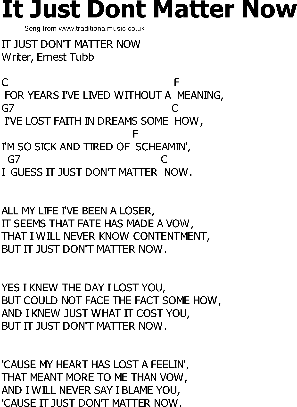 Old Country song lyrics with chords - It Just Dont Matter Now