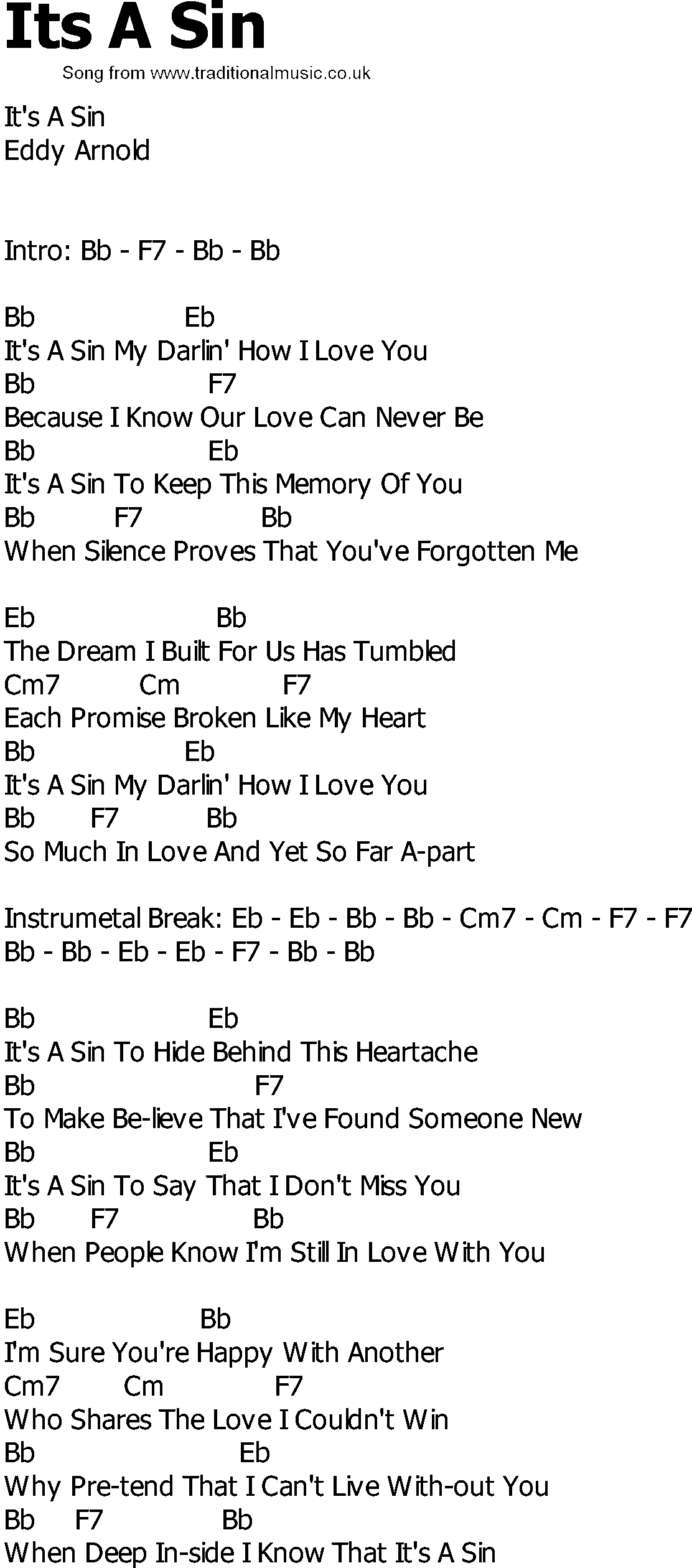 Old Country song lyrics with chords - Its A Sin