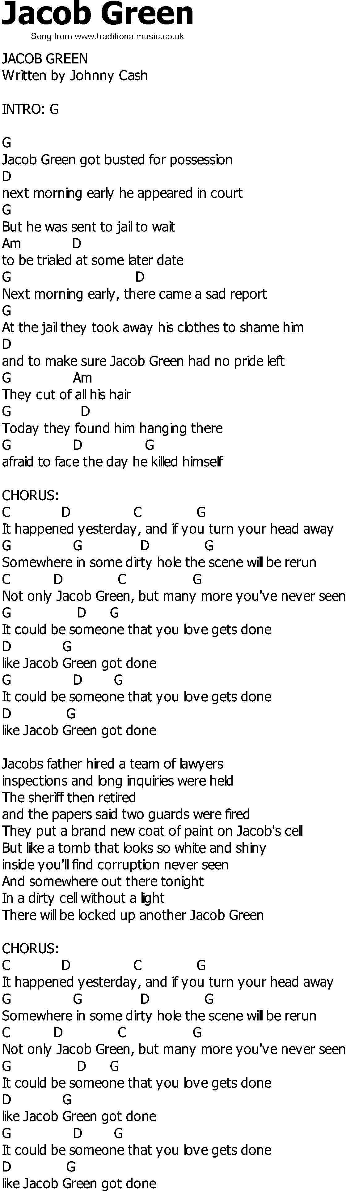Old Country song lyrics with chords - Jacob Green