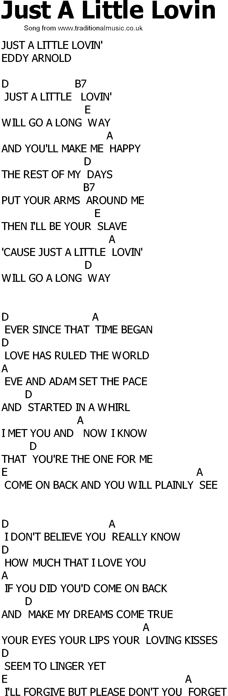 Old Country song lyrics with chords - Just A Little Lovin