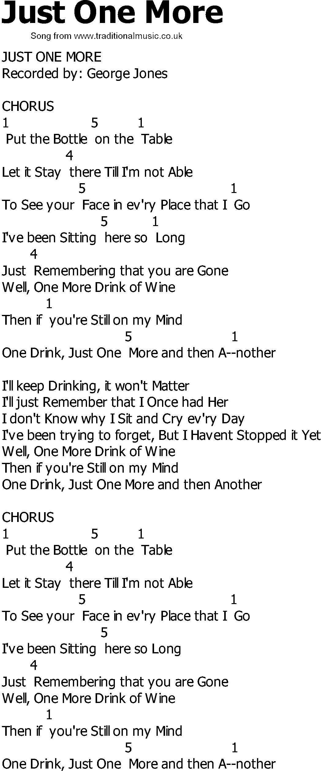 Old Country song lyrics with chords - Just One More