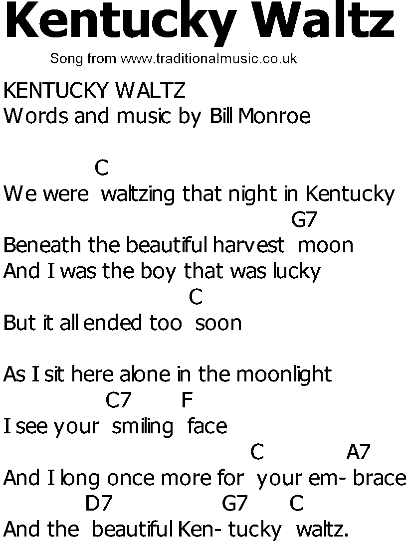 Old Country song lyrics with chords - Kentucky Waltz