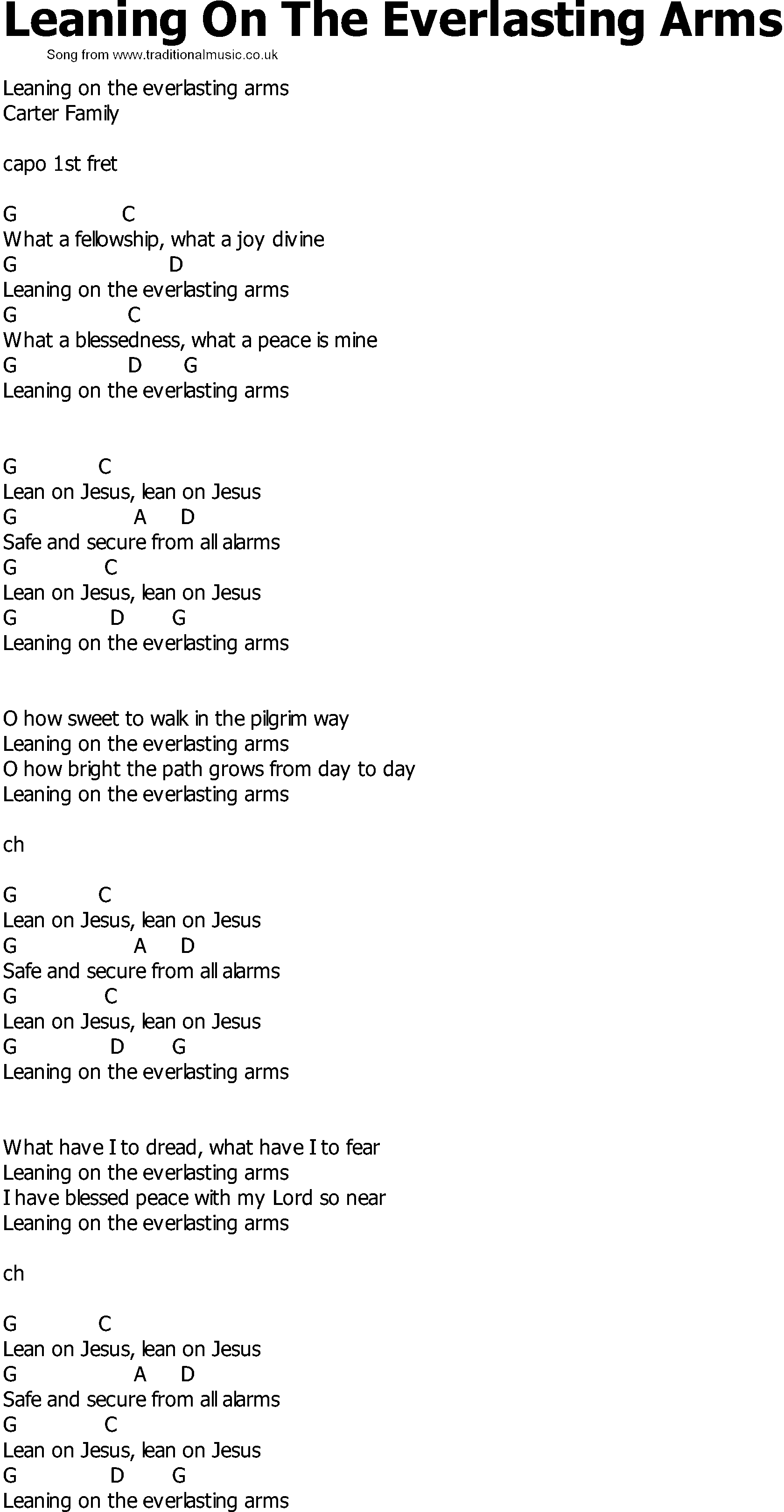 Old Country song lyrics with chords - Leaning On The Everlasting Arms