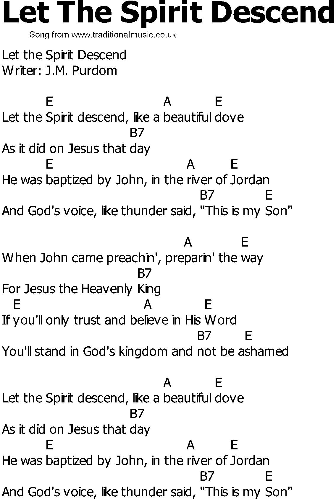 Old Country song lyrics with chords - Let The Spirit Descend