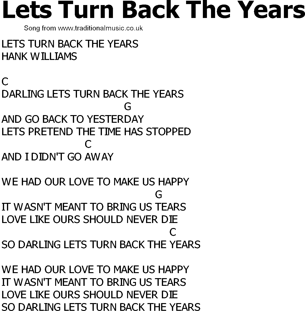 Old Country song lyrics with chords - Lets Turn Back The Years