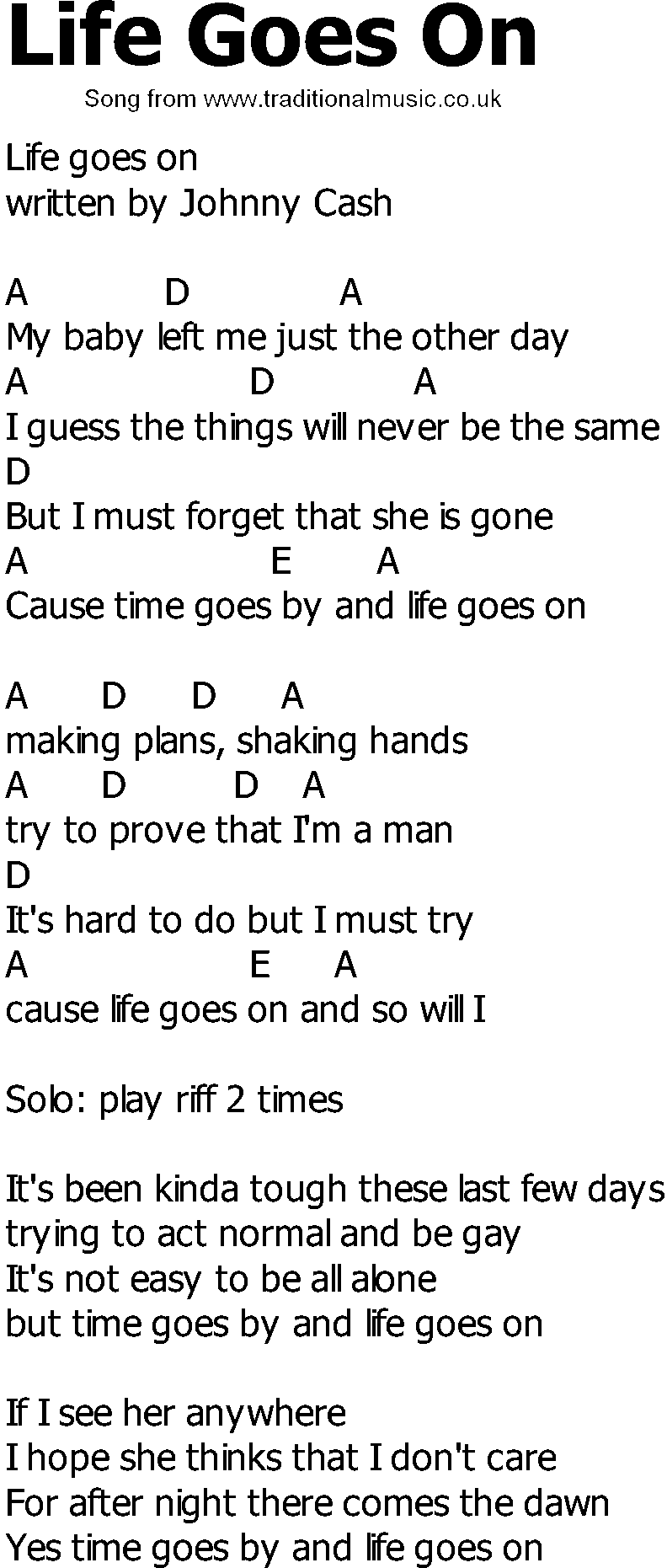Old Country song lyrics with chords - Life Goes On