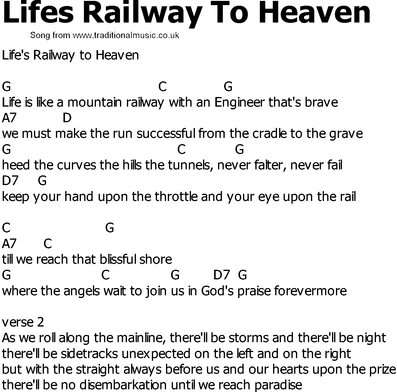 Old Country song lyrics with chords - Lifes Railway To Heaven