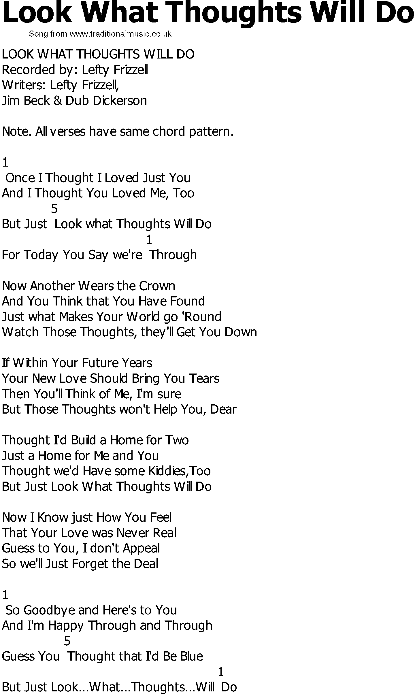 Old Country song lyrics with chords - Look What Thoughts Will Do